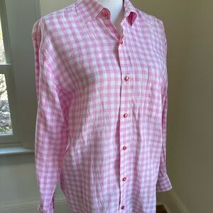 J McLaughlin Pink Gingham Linen Men's Shirt size Medium